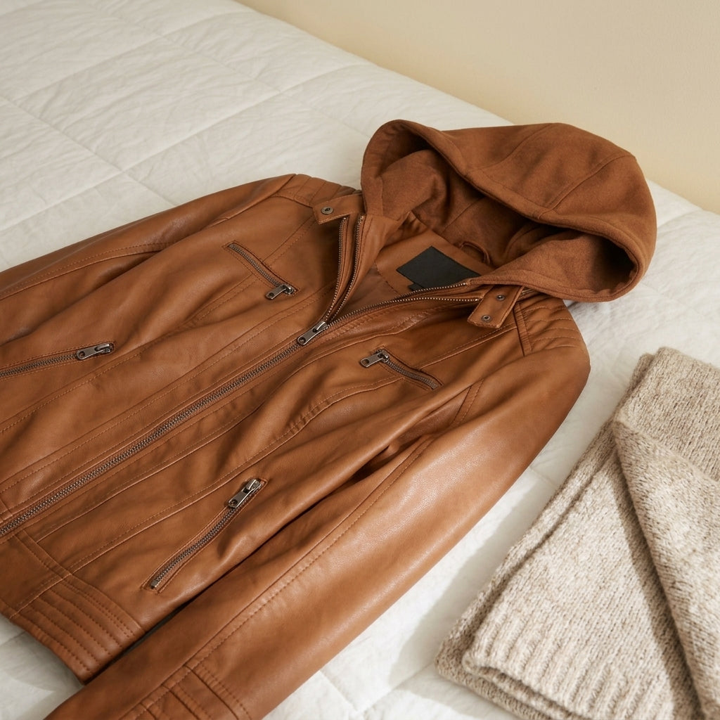 Adele | Giacca in Pelle con Cappuccio e Zip
