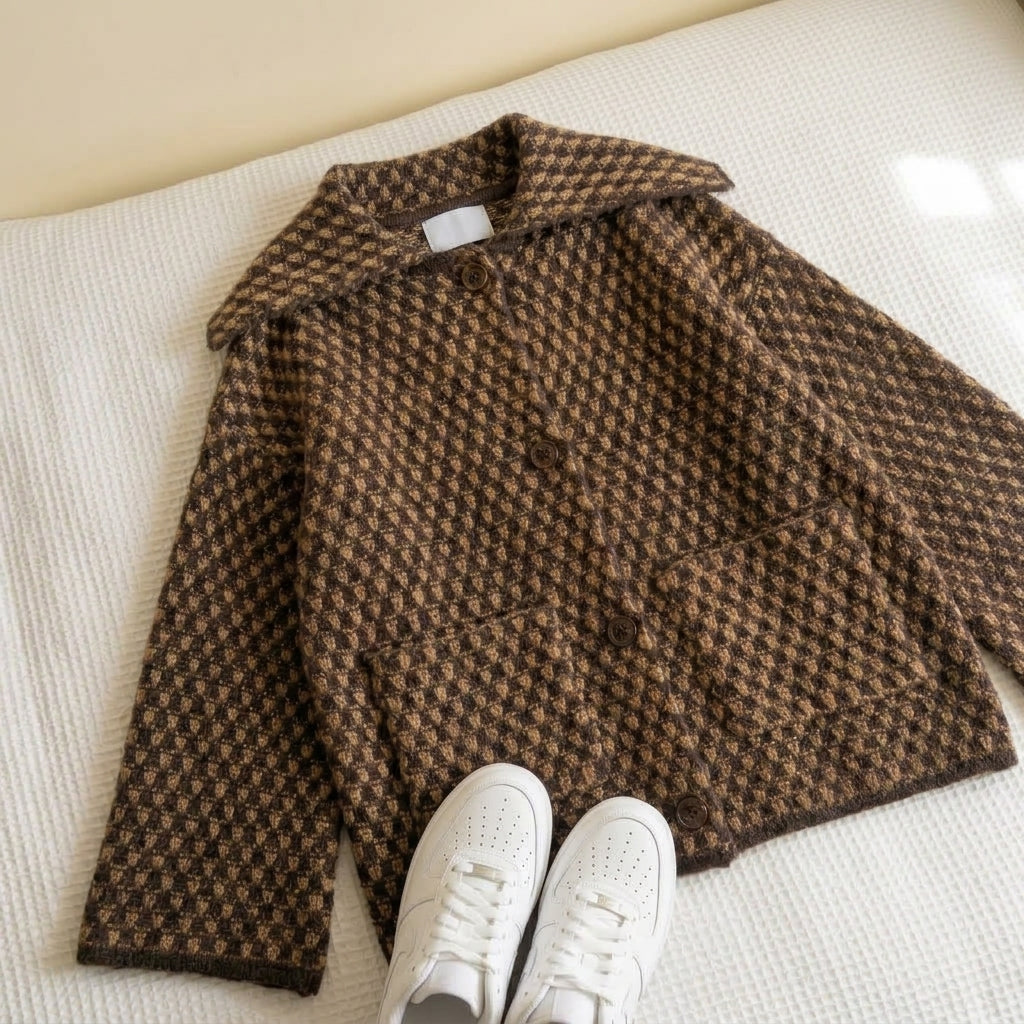 Oriana | Cardigan a Quadretti con Colletto
