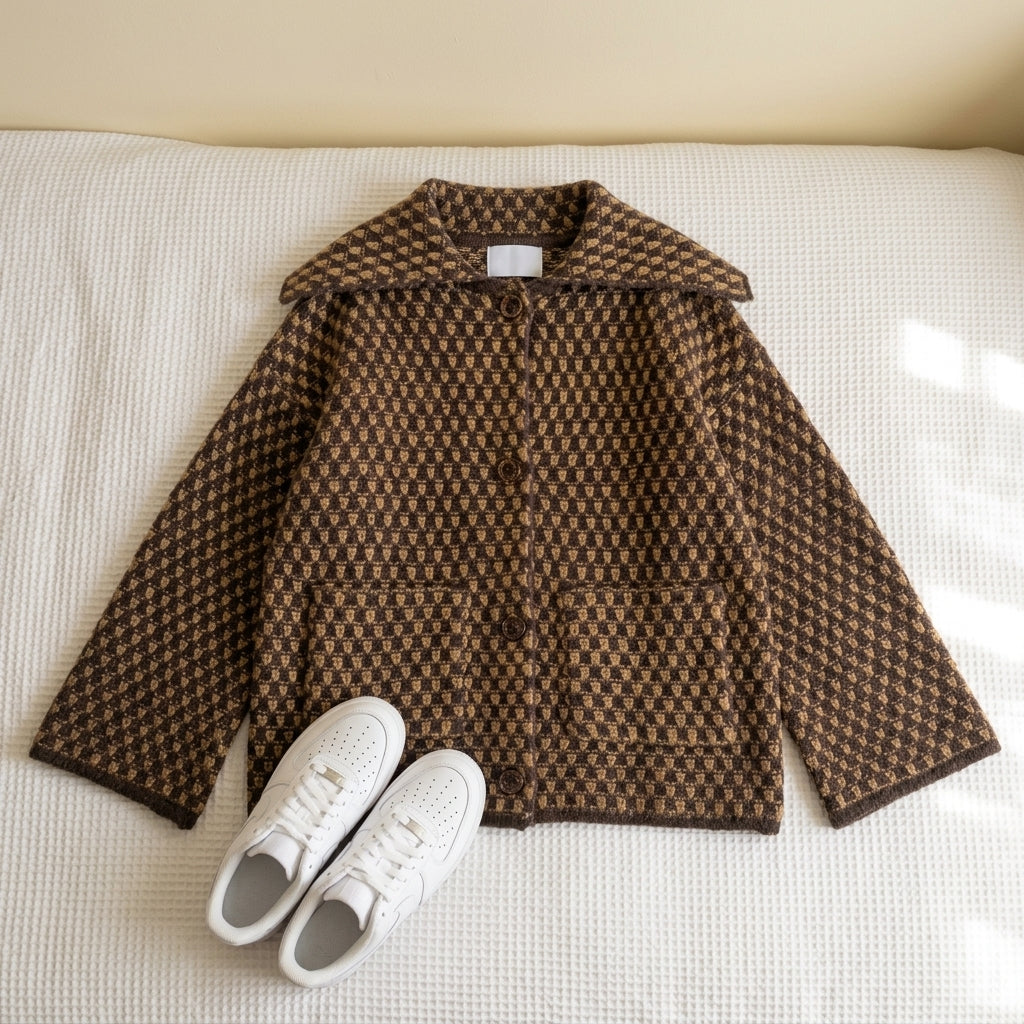 Oriana | Cardigan a Quadretti con Colletto
