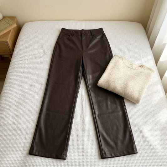 Virginia | Pantaloni in Pelle a Vita Alta Gamba Larga