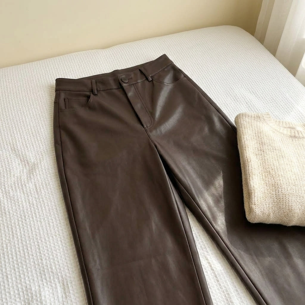 Virginia | Pantaloni in Pelle a Vita Alta Gamba Larga