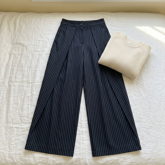 Costanza | Pantaloni a Righe Oversize Pieghettati