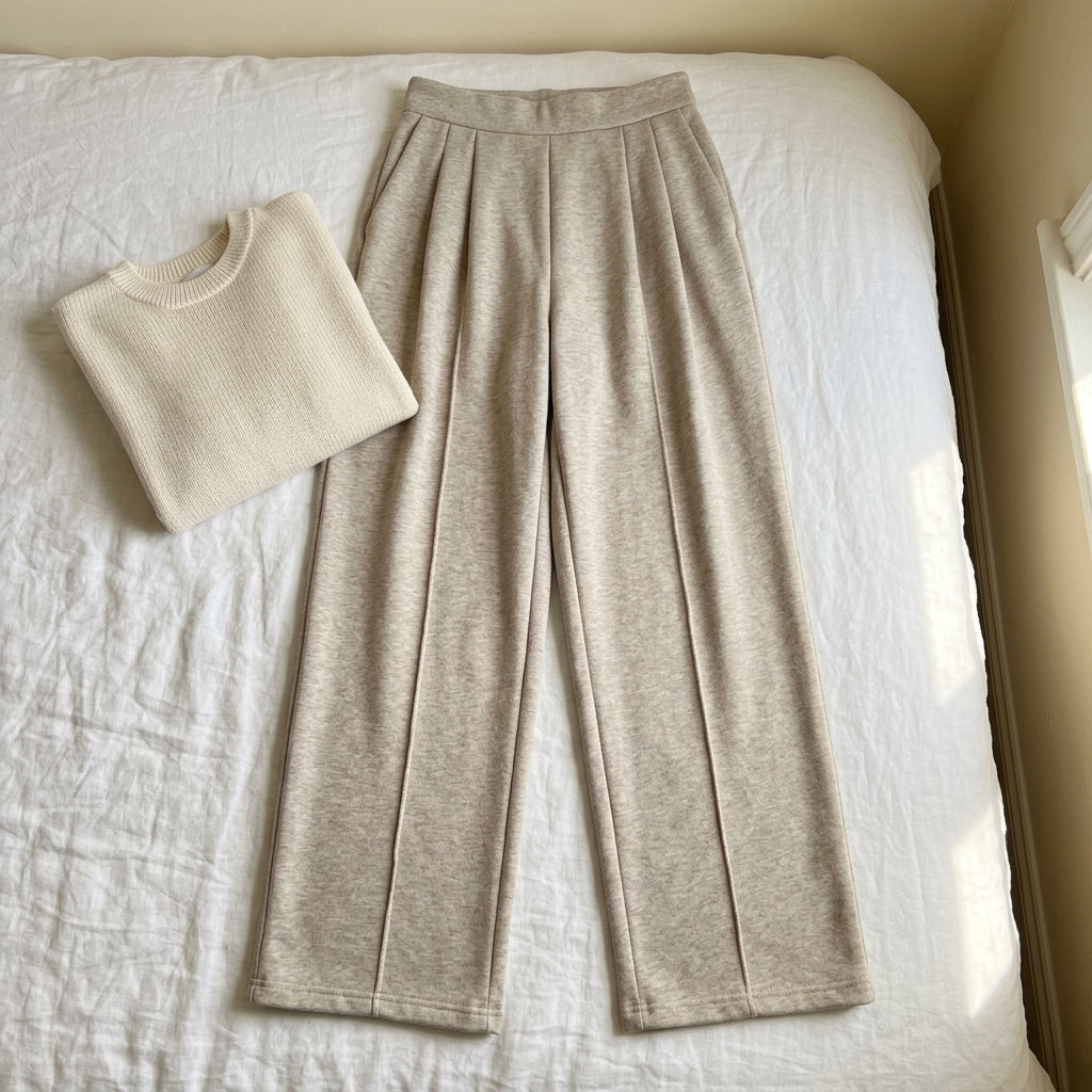 Serena | Pantaloni in Felpa a Vita Alta Pieghettati