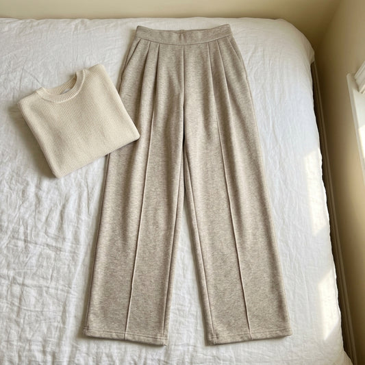 Serena | Pantaloni in Felpa a Vita Alta Pieghettati