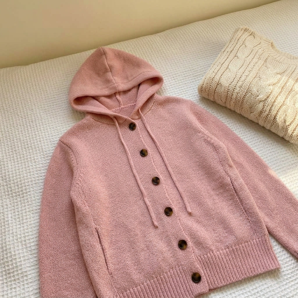 Rosa | Cardigan con Cappuccio e Bottoni