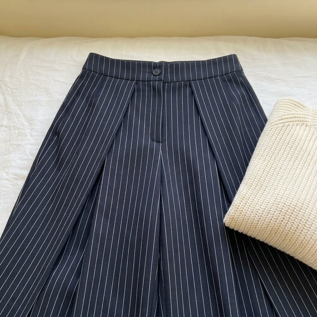 Costanza | Pantaloni a Righe Oversize Pieghettati