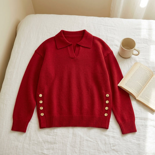 Martina | Maglione con Collo a Camicia e Bottoni Dorati