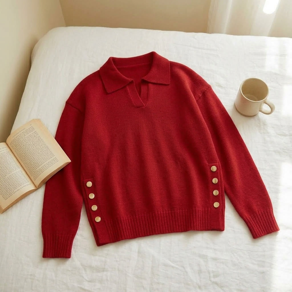 Martina | Maglione con Collo a Camicia e Bottoni Dorati