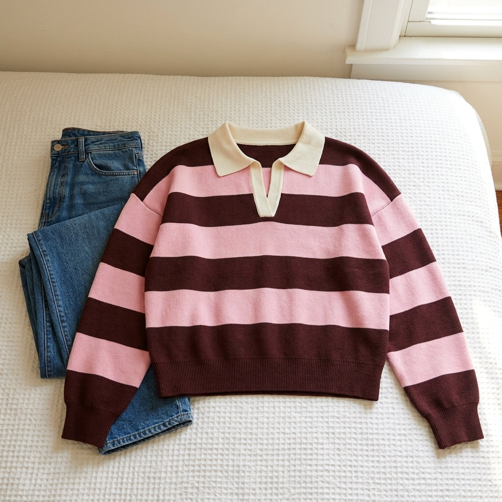 Agnese | Maglione a Righe con Collo Polo