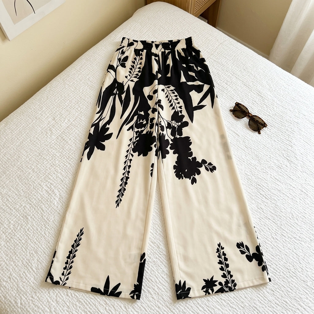 Benedetta | Pantaloni a Gamba Larga con Stampa Tropicale