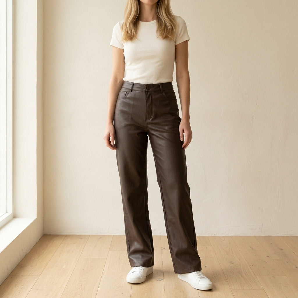 Virginia | Pantaloni in Pelle a Vita Alta Gamba Larga