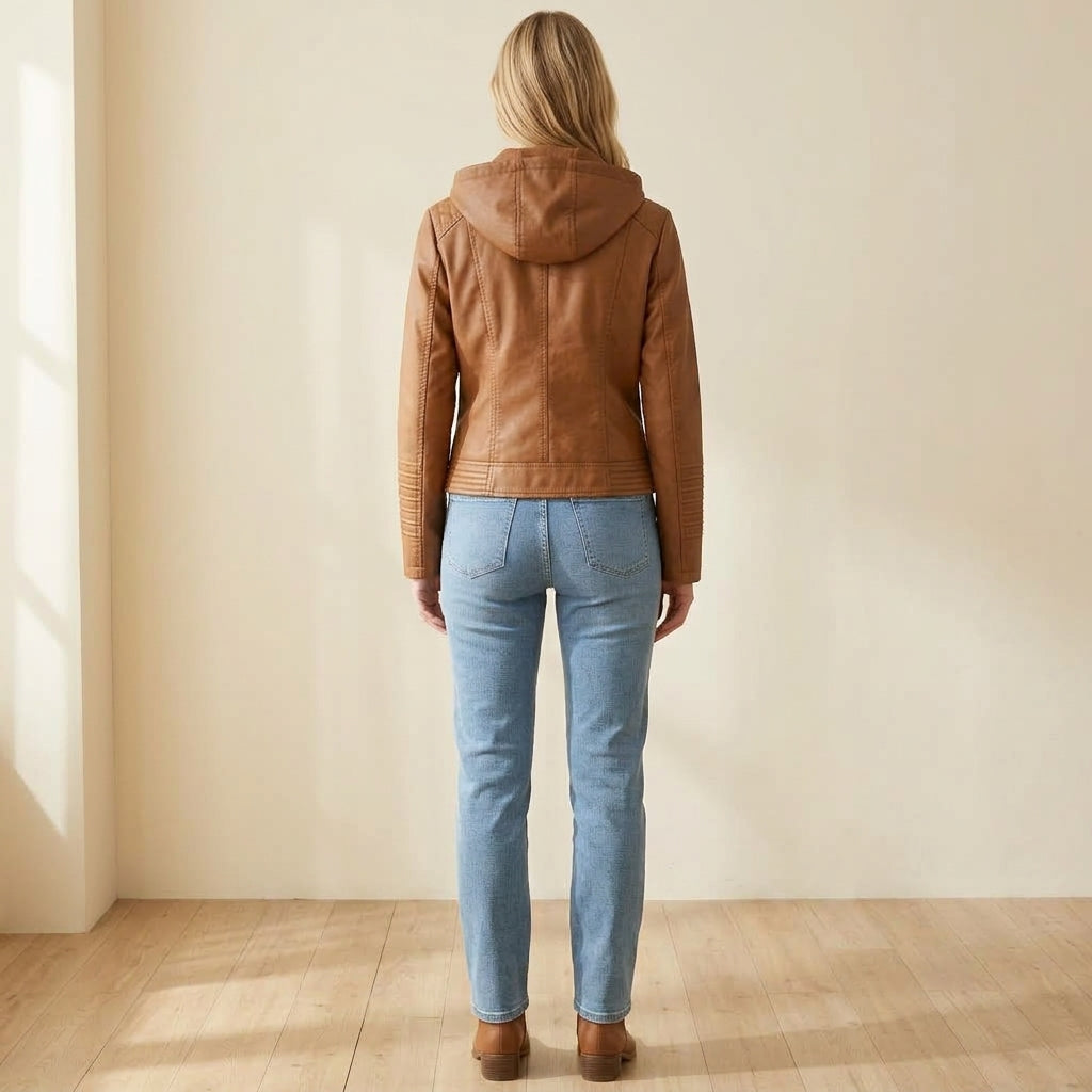 Adele | Giacca in Pelle con Cappuccio e Zip