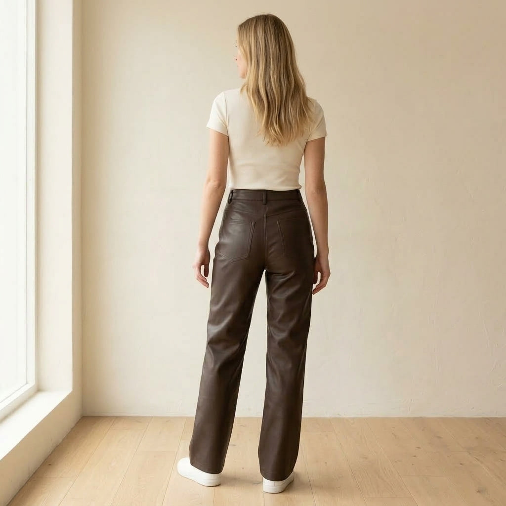 Virginia | Pantaloni in Pelle a Vita Alta Gamba Larga