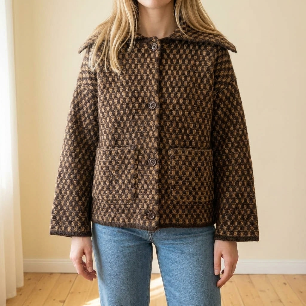 Oriana | Cardigan a Quadretti con Colletto