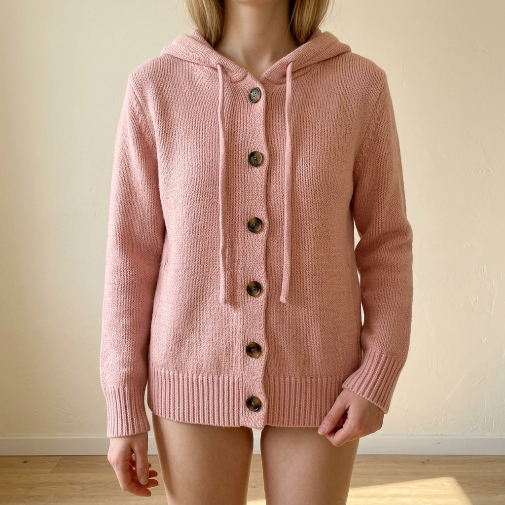 Rosa | Cardigan con Cappuccio e Bottoni