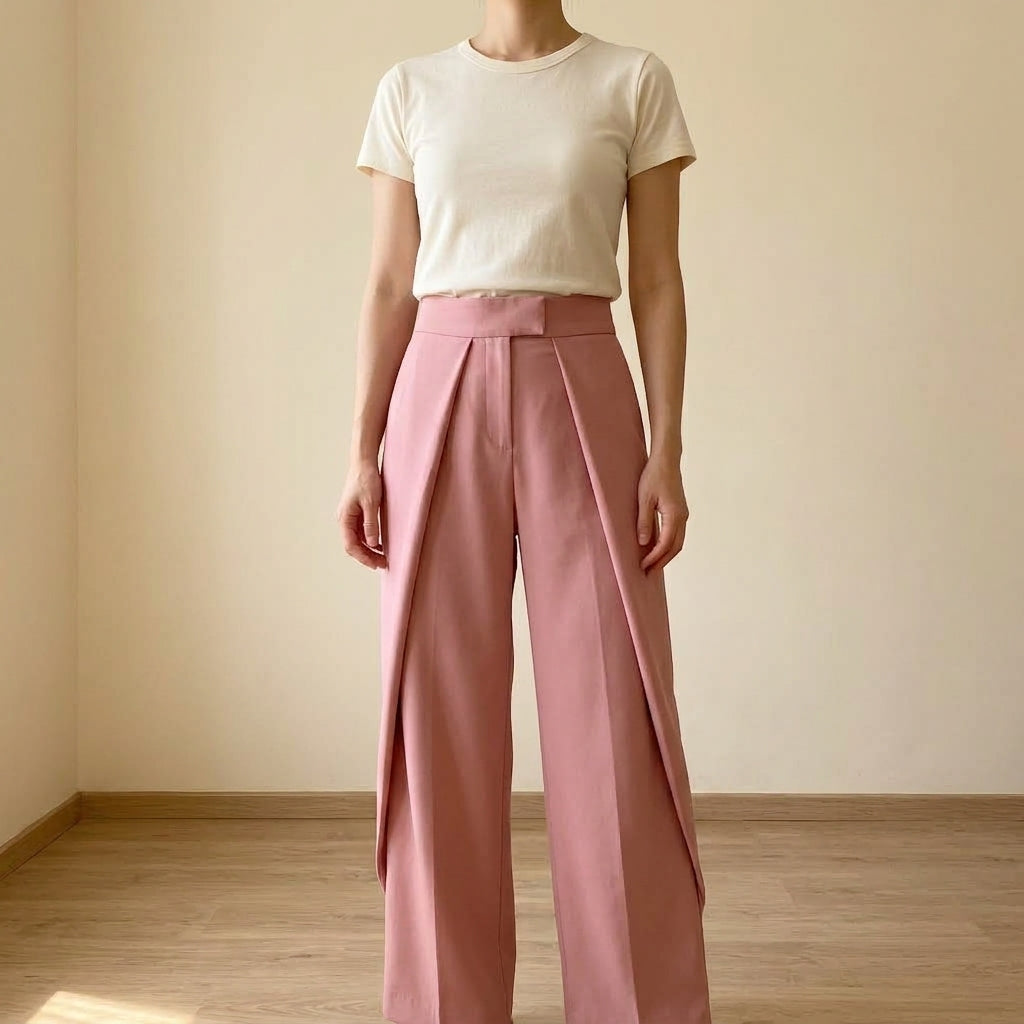 Romilda | Pantaloni a Vita Alta Gamba Larga con Pieghe