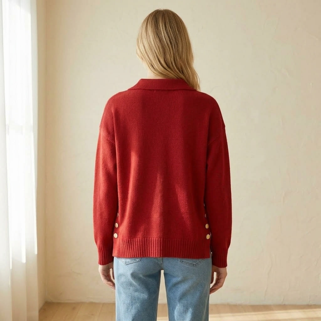 Martina | Maglione con Collo a Camicia e Bottoni Dorati