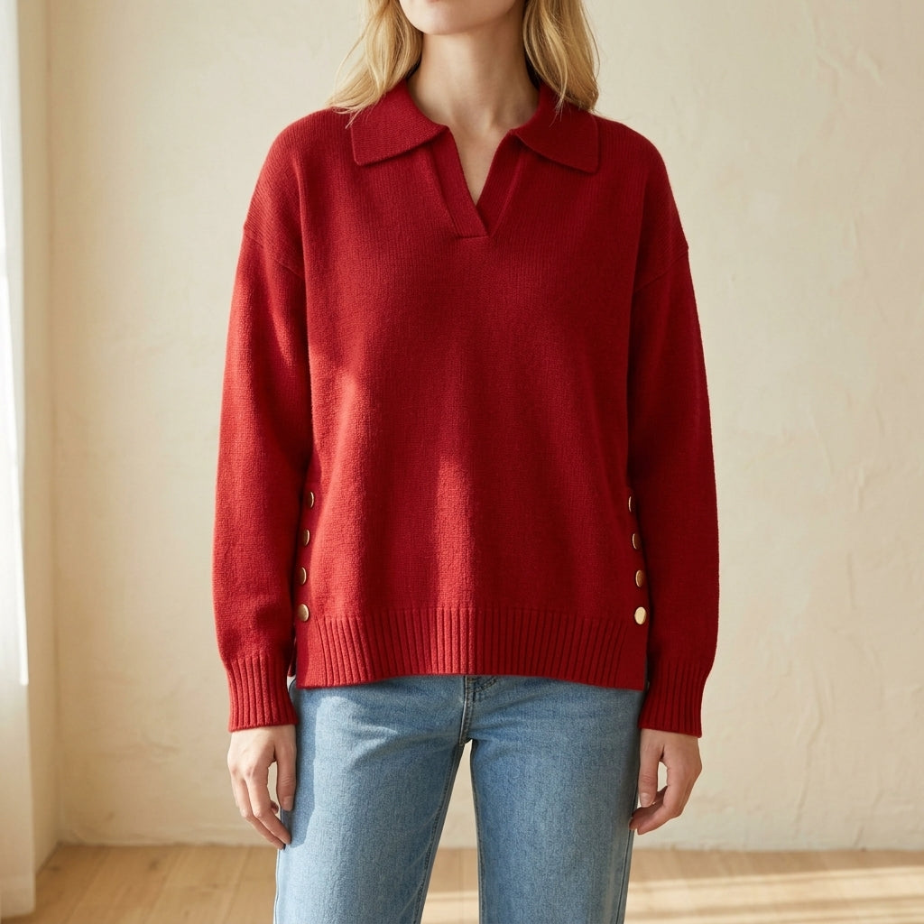 Martina | Maglione con Collo a Camicia e Bottoni Dorati