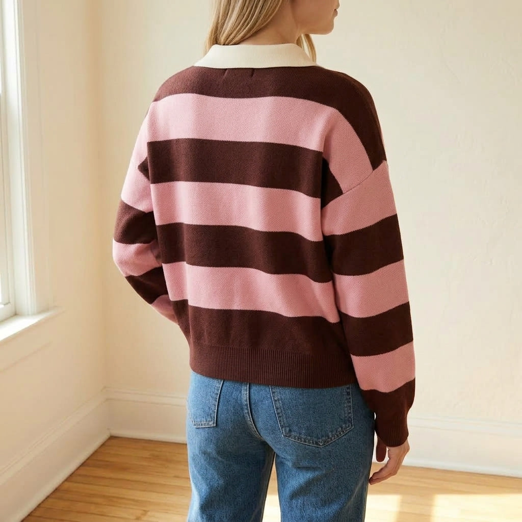 Agnese | Maglione a Righe con Collo Polo